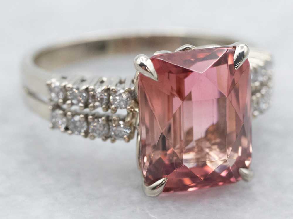 Stunning Pink Tourmaline and Diamond Cocktail Ring - image 1