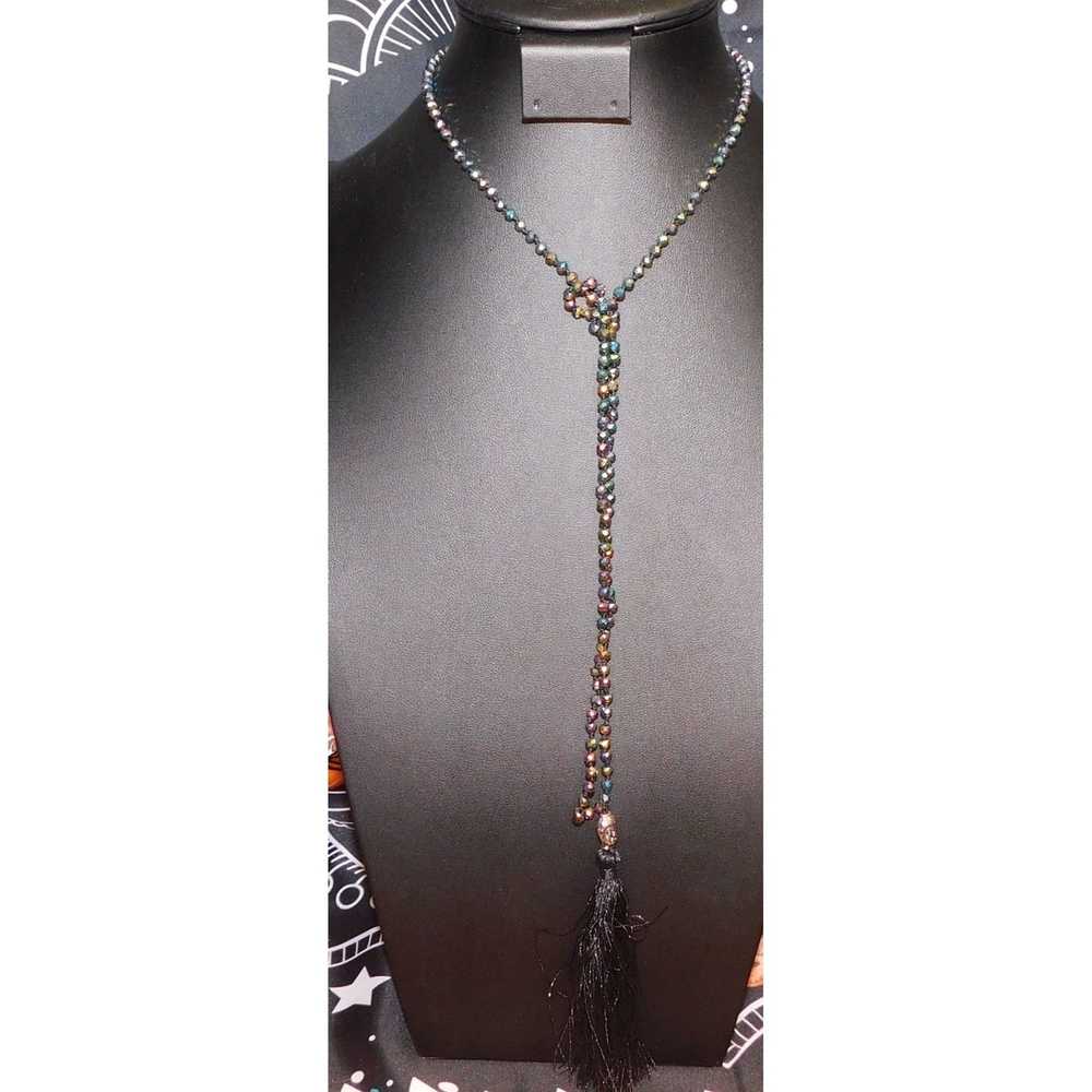 Other Glass Oil Slick Tassel Necklace - image 5