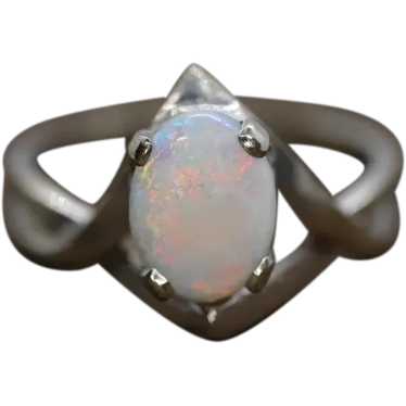 14k Large Opal Solitaire Claw set ring. Opal Bypas