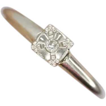 Art Deco Diamond Solitaire Ring. 18k Gold square … - image 1