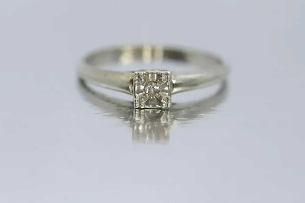Art Deco Diamond Solitaire Ring. 18k Gold square … - image 2