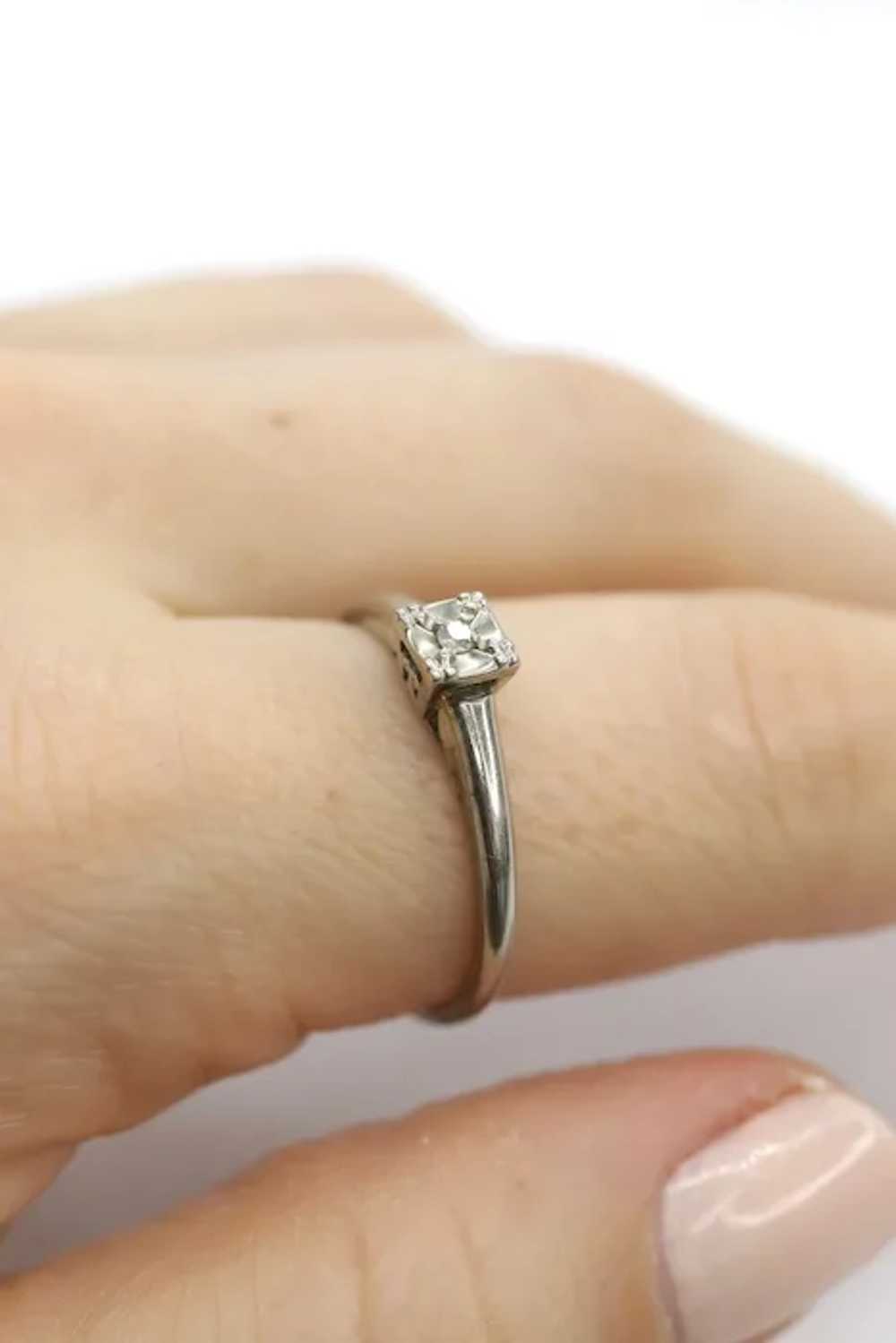 Art Deco Diamond Solitaire Ring. 18k Gold square … - image 6