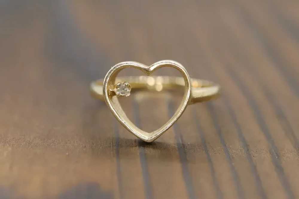 14k Open Heart and diamond ring. Dainty Heart lov… - image 2