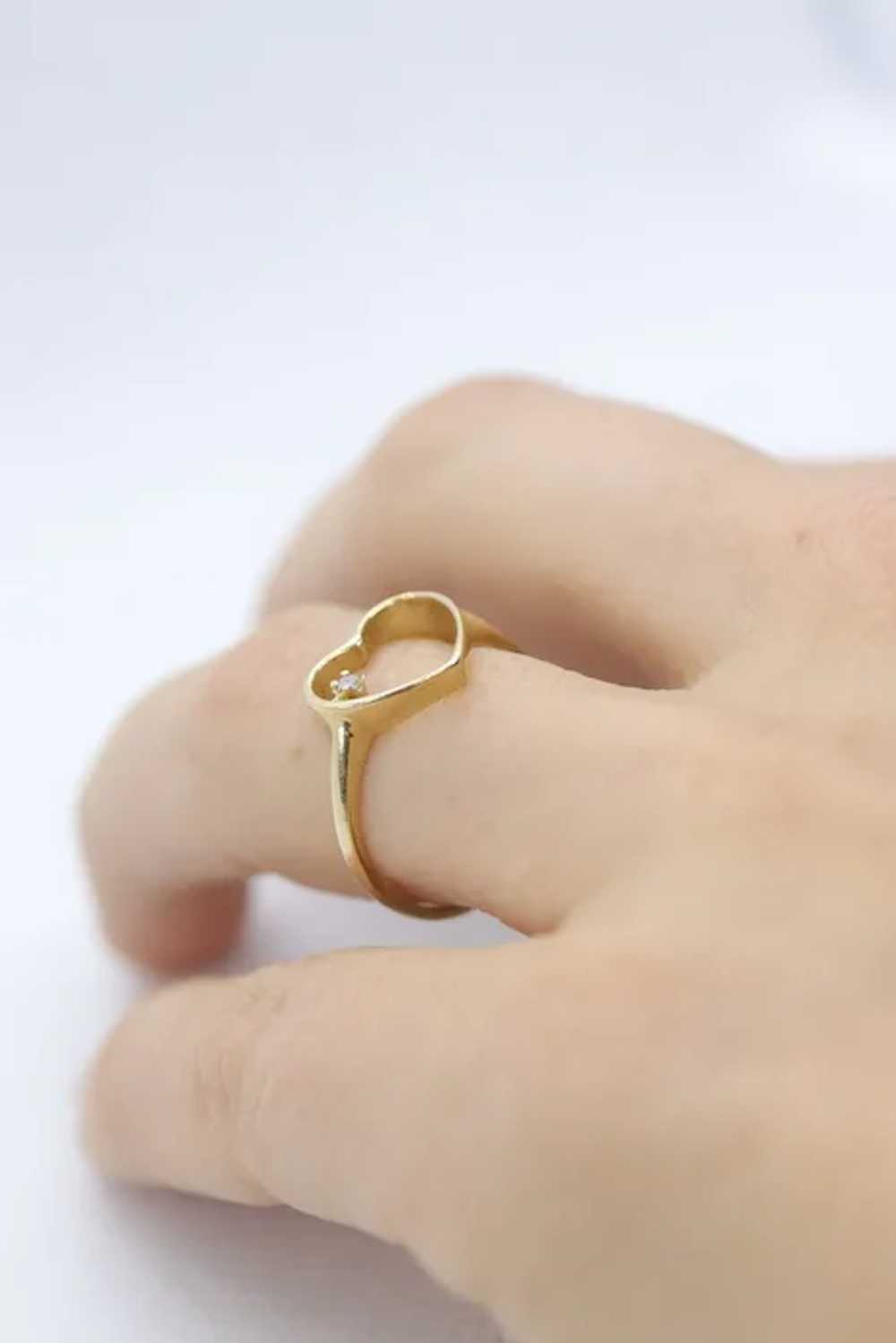 14k Open Heart and diamond ring. Dainty Heart lov… - image 7