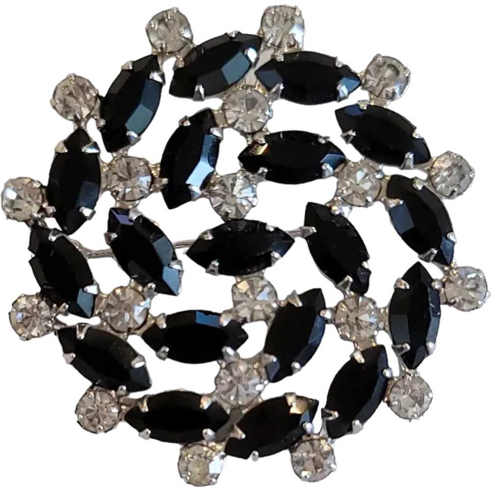 B David Clear Black Prong Set Rhinestone Round Br… - image 1