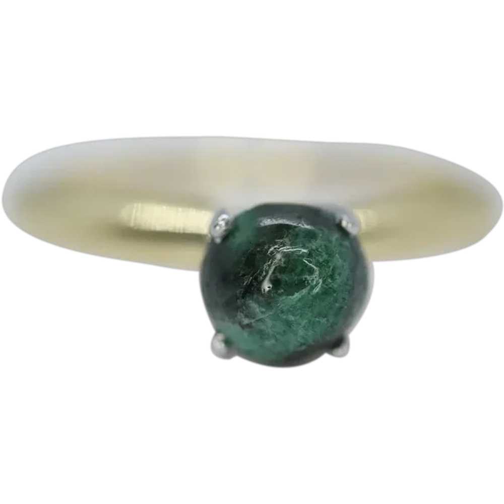 18k Green Agate Jade Jadeite ring. green cabochon… - image 1