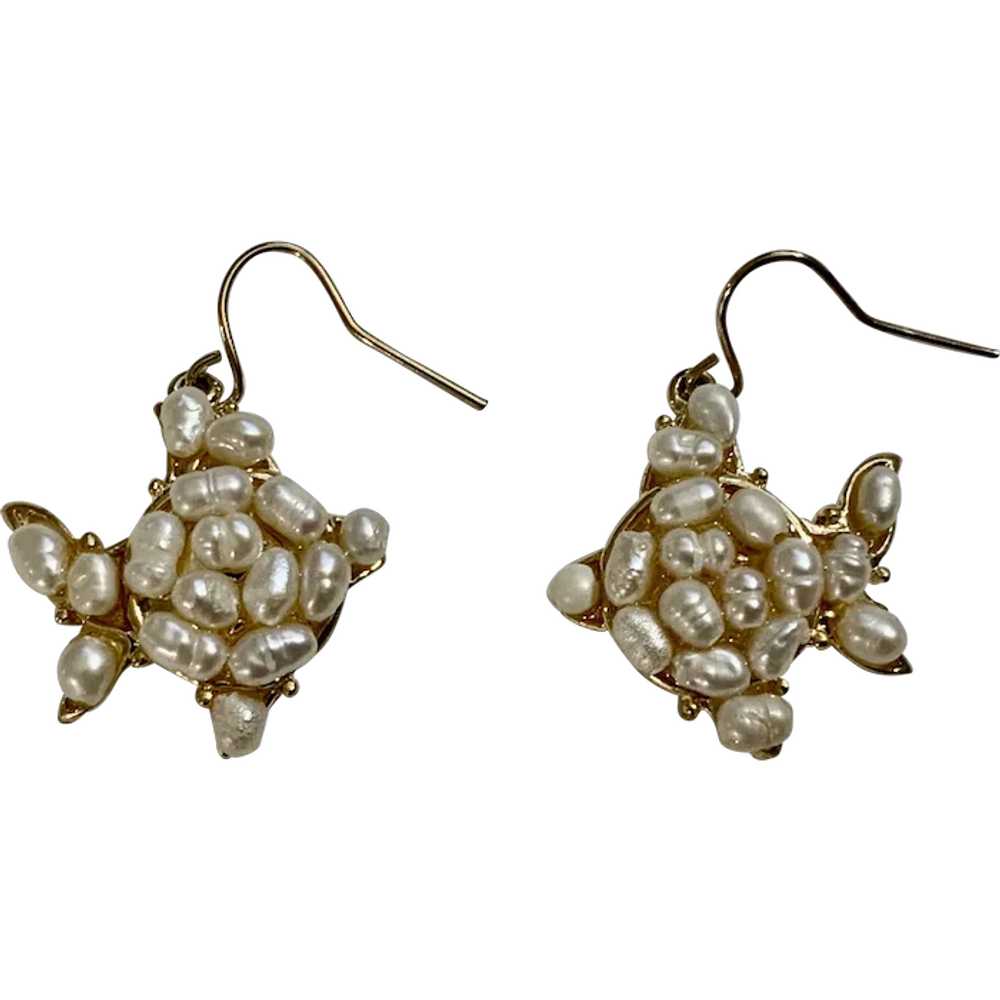 Little Seed Pearl Gold Tone Tropical Fish Earrings - image 1