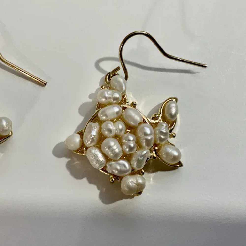 Little Seed Pearl Gold Tone Tropical Fish Earrings - image 3