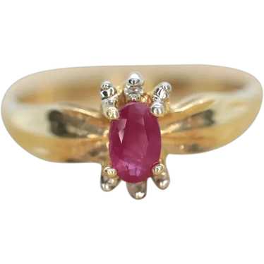 Vintage Ruby HALO Ring. 10k oval Ruby and Diamond 