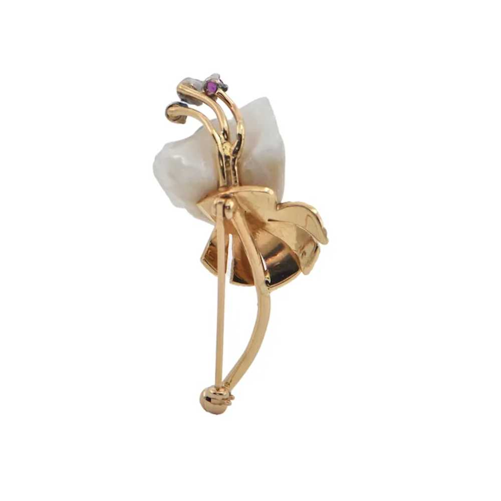 Vintage Natural Pearl, Ruby and Sapphire Gold Flo… - image 2