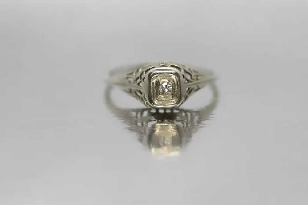 18k Art Deco Diamond ring. 18k White Gold Filigre… - image 2