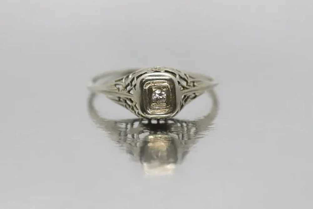 18k Art Deco Diamond ring. 18k White Gold Filigre… - image 3