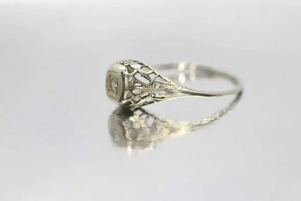 18k Art Deco Diamond ring. 18k White Gold Filigre… - image 5