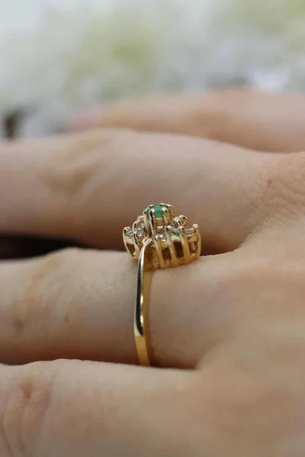 14k Emerald and Diamond Halo yellow gold ring. Em… - image 10