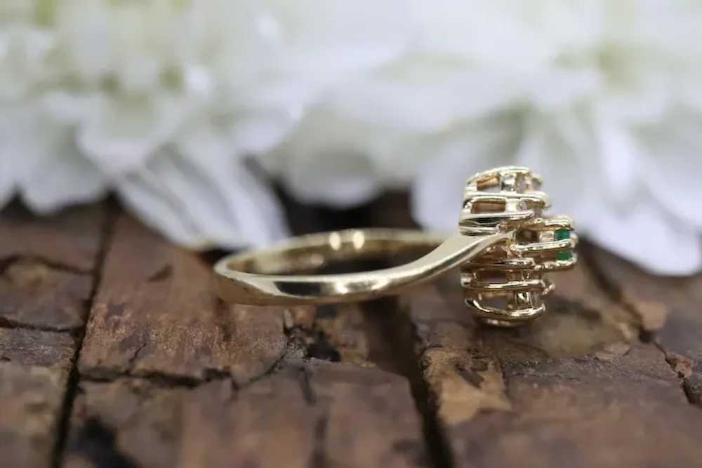 14k Emerald and Diamond Halo yellow gold ring. Em… - image 5
