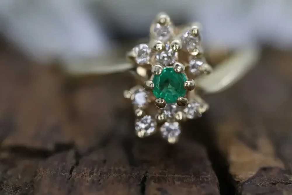 14k Emerald and Diamond Halo yellow gold ring. Em… - image 7