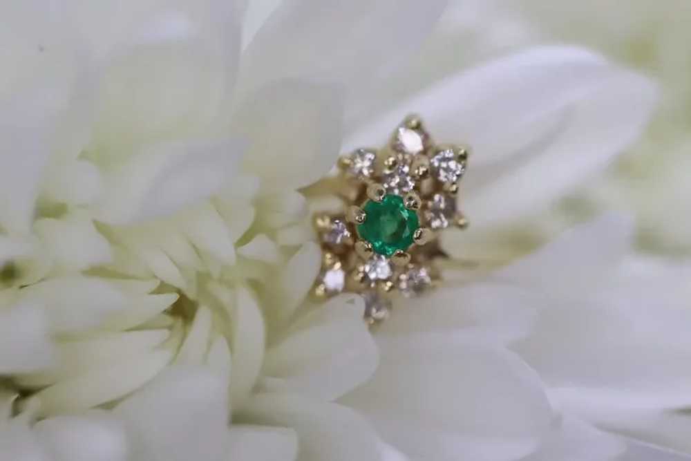 14k Emerald and Diamond Halo yellow gold ring. Em… - image 8