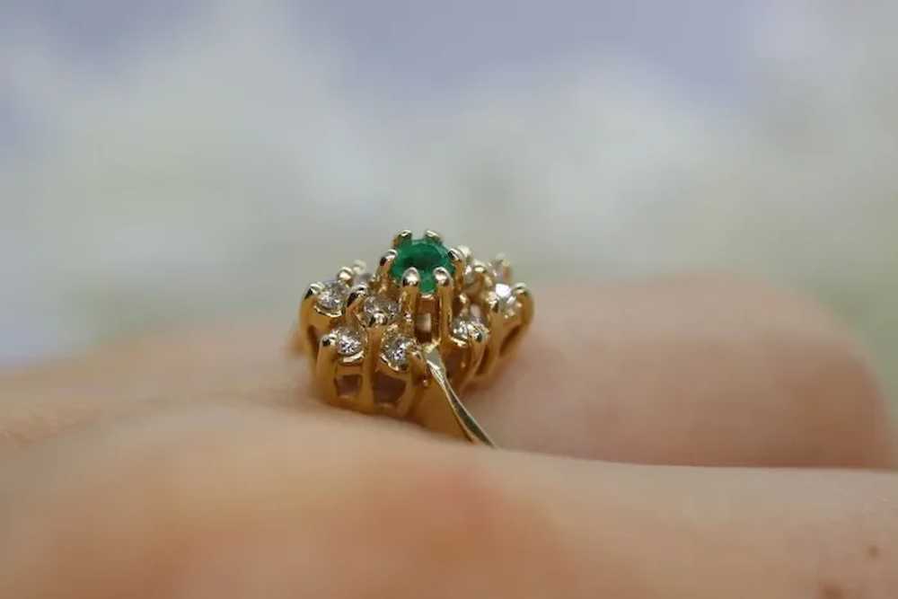 14k Emerald and Diamond Halo yellow gold ring. Em… - image 9