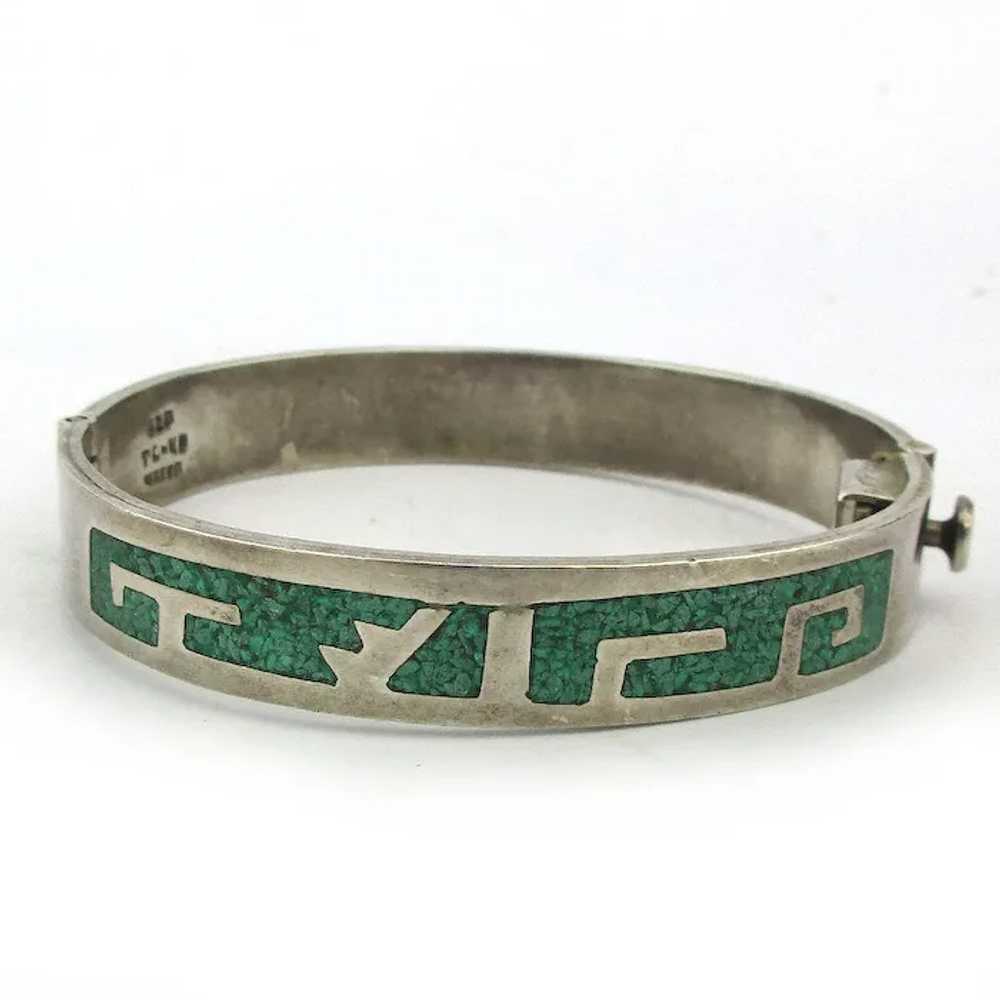 Taxco 925 Sterling Turquoise Chip Inlay Bracelet - image 3