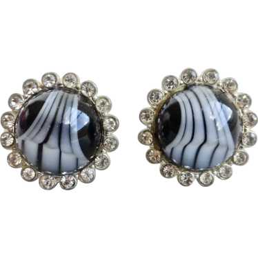 Grey and Black Art Glass Cabochons, Rhinestone Cr… - image 1