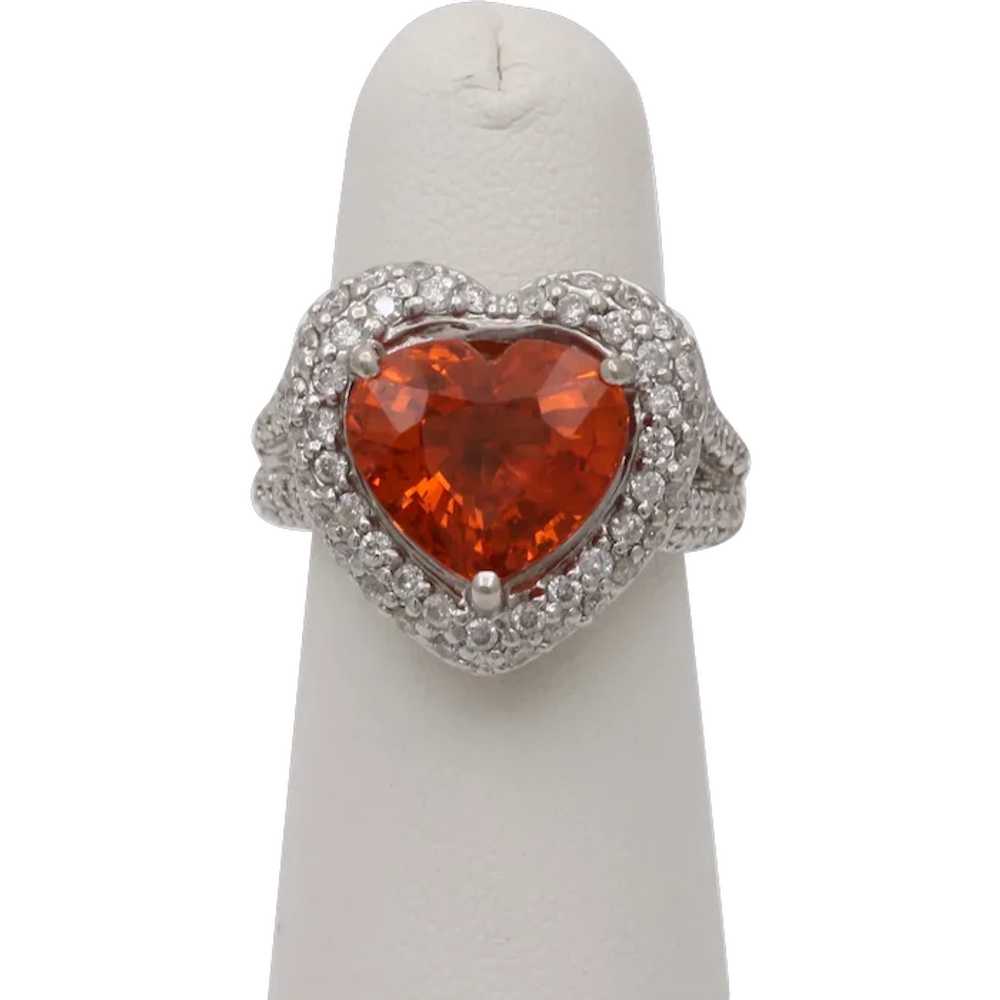 Mandarin Garnet and Diamond Heart-Shaped 14K Gold… - image 1