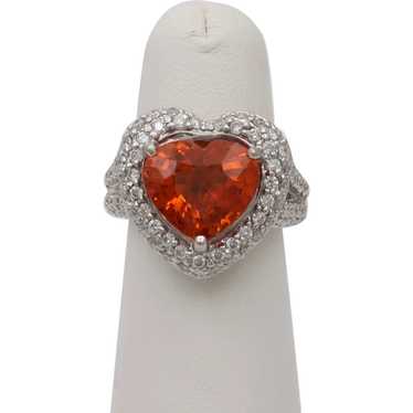 Mandarin Garnet and Diamond Heart-Shaped 14K Gold… - image 1