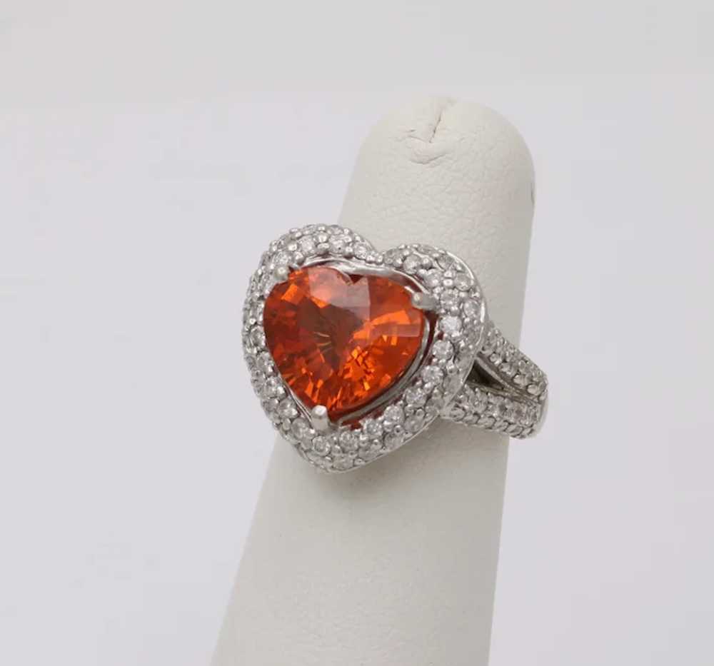 Mandarin Garnet and Diamond Heart-Shaped 14K Gold… - image 2