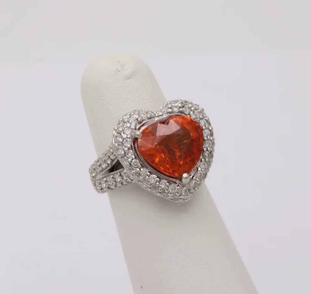 Mandarin Garnet and Diamond Heart-Shaped 14K Gold… - image 4