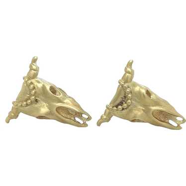 14k Solid Gold Dead Bull Cuff Links Signed Mignon 