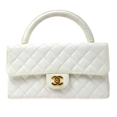 Chanel White Quilted Caviar Jumbo Classic Single Flap Gold Hardware, 1996-1997, Womens Handbag