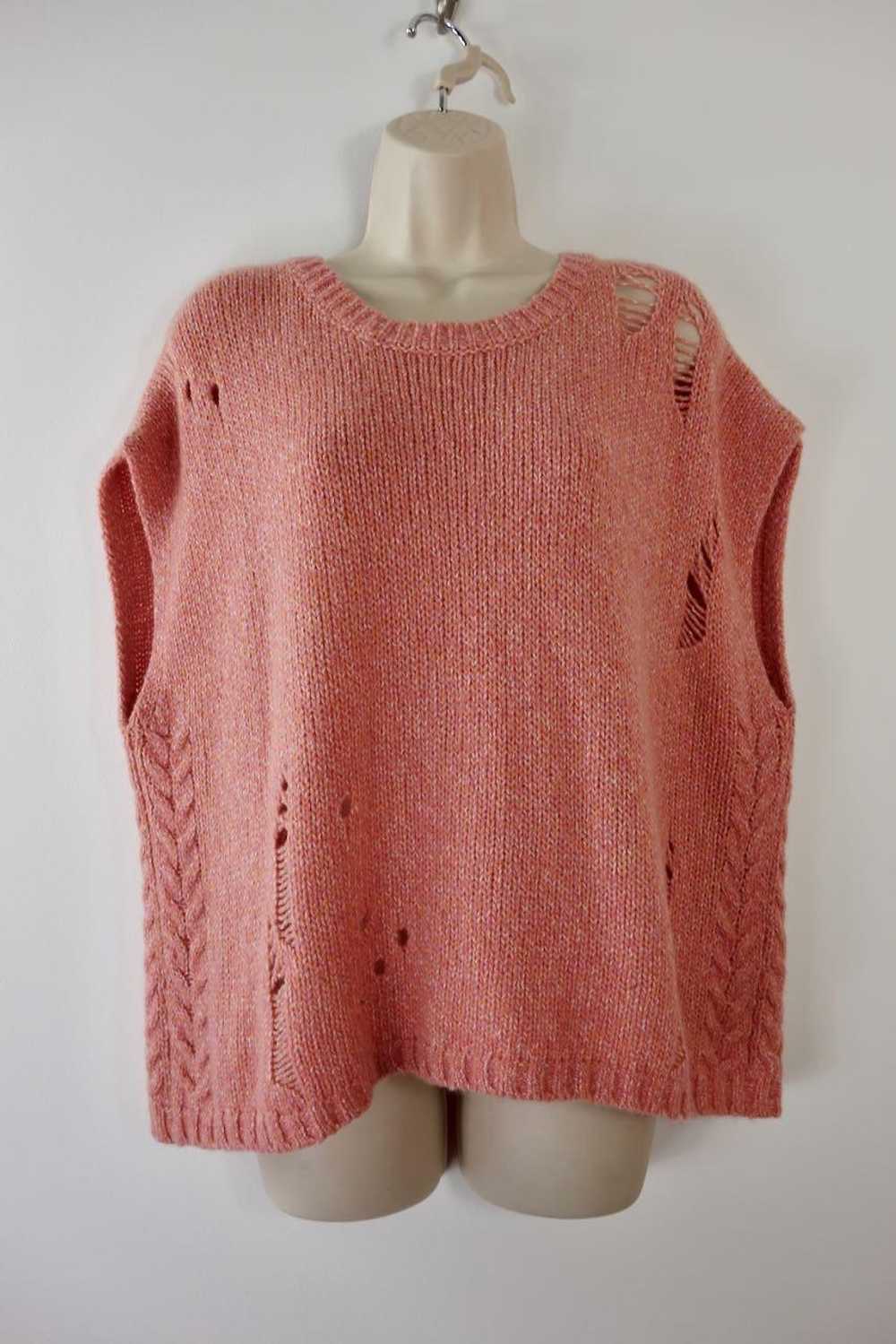 Raquel Allegra Pink Merino Wool Distressed Knit V… - image 10