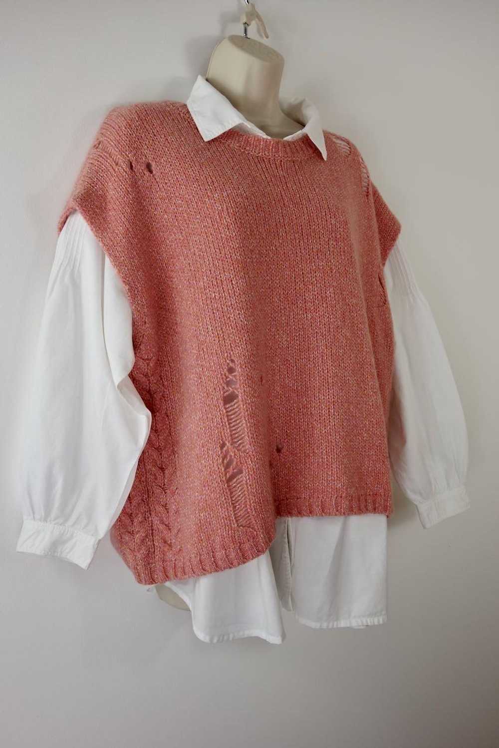 Raquel Allegra Pink Merino Wool Distressed Knit V… - image 12