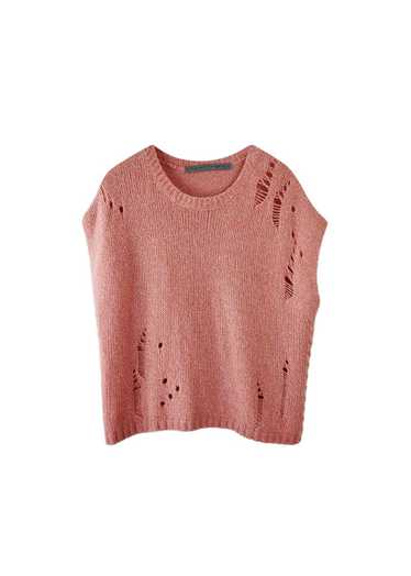 Raquel Allegra Pink Merino Wool Distressed Knit V… - image 1