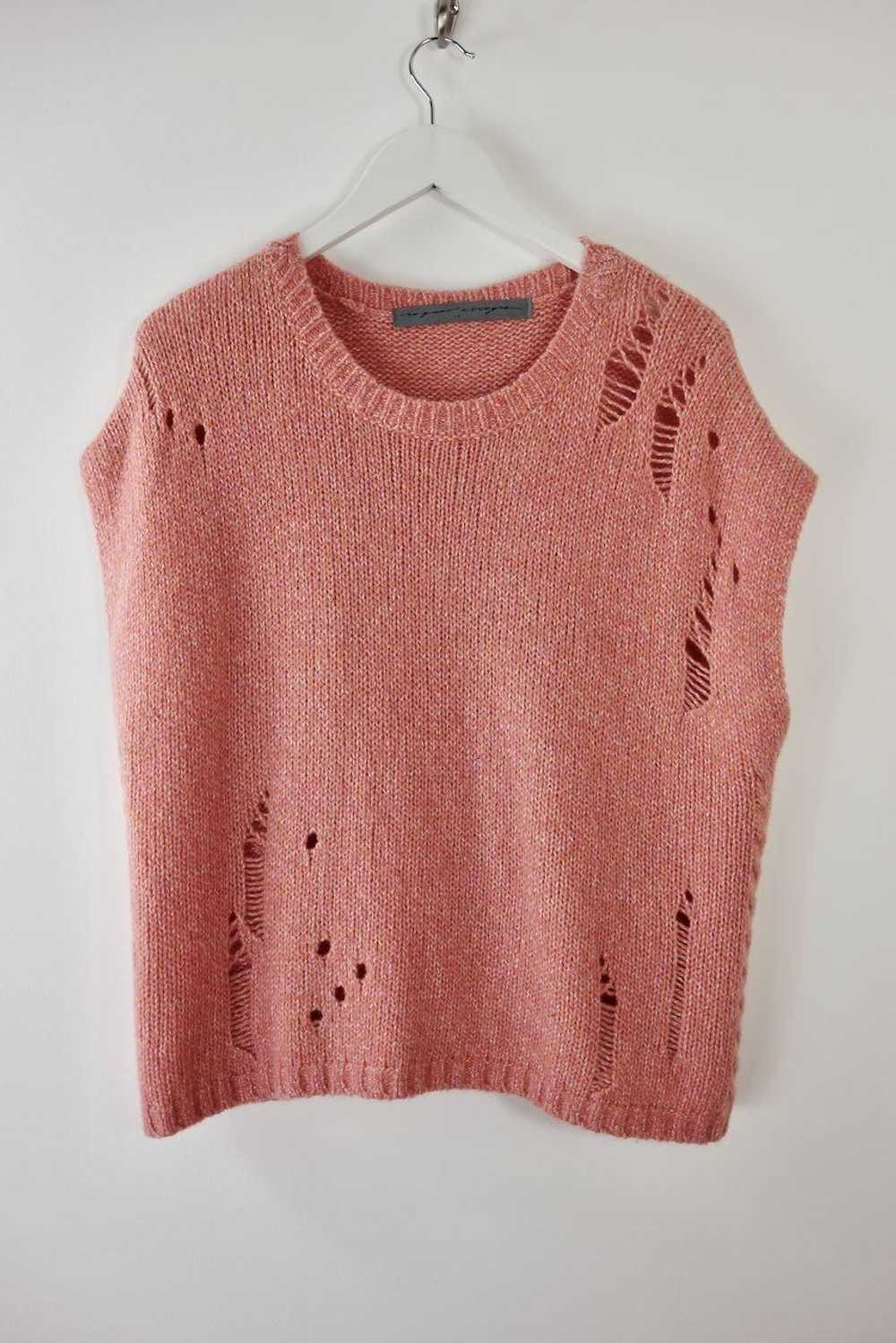 Raquel Allegra Pink Merino Wool Distressed Knit V… - image 2