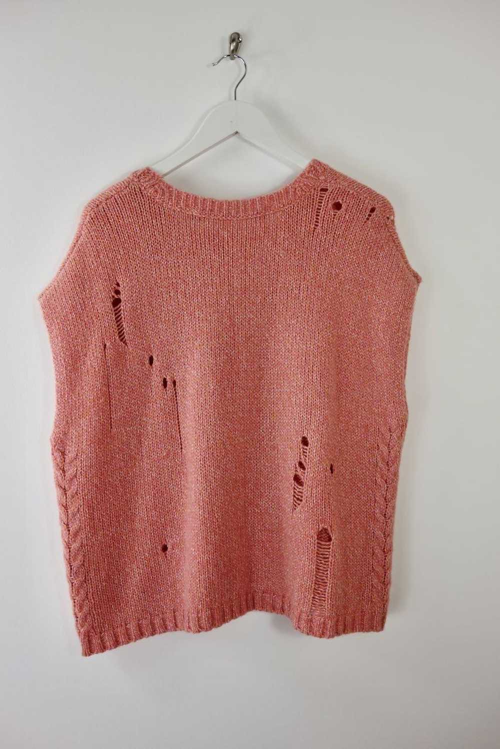Raquel Allegra Pink Merino Wool Distressed Knit V… - image 7
