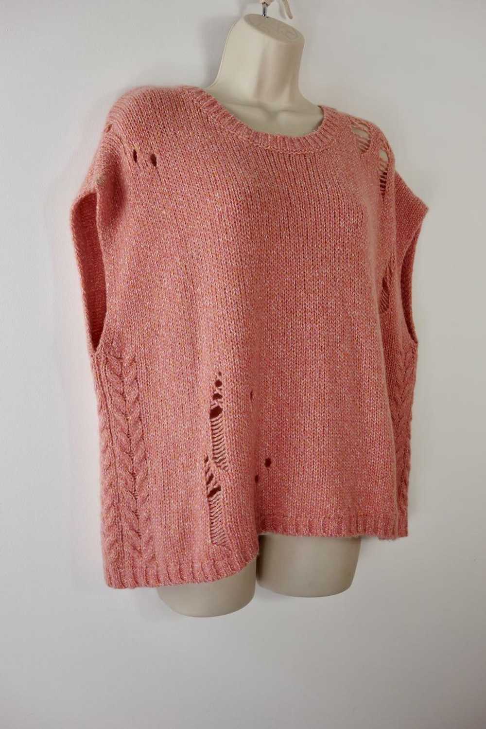 Raquel Allegra Pink Merino Wool Distressed Knit V… - image 8
