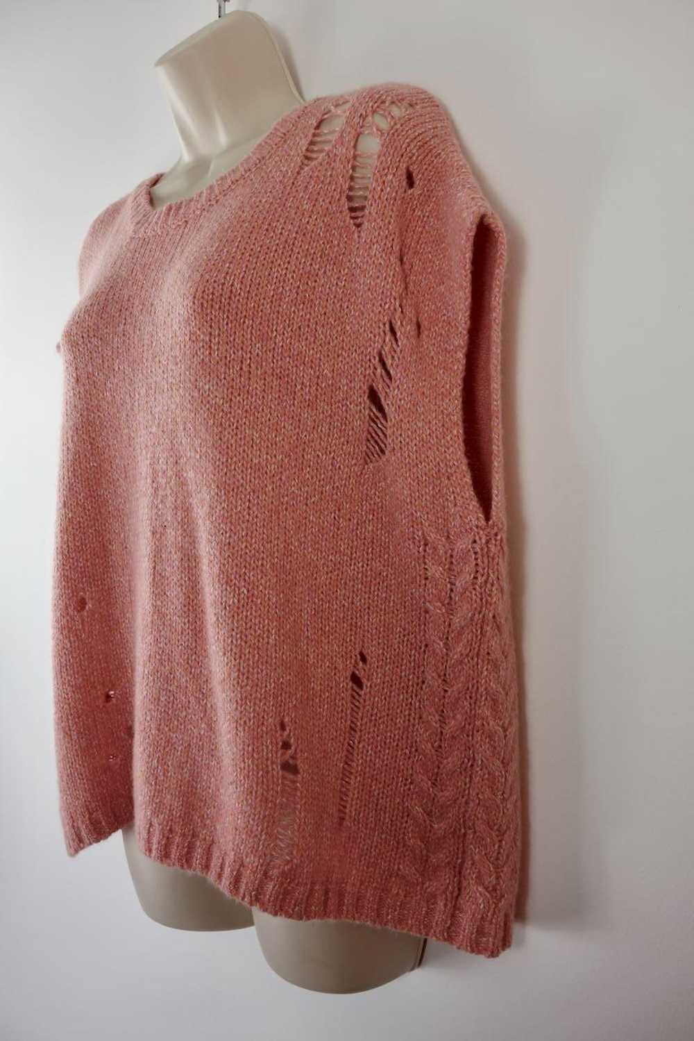 Raquel Allegra Pink Merino Wool Distressed Knit V… - image 9