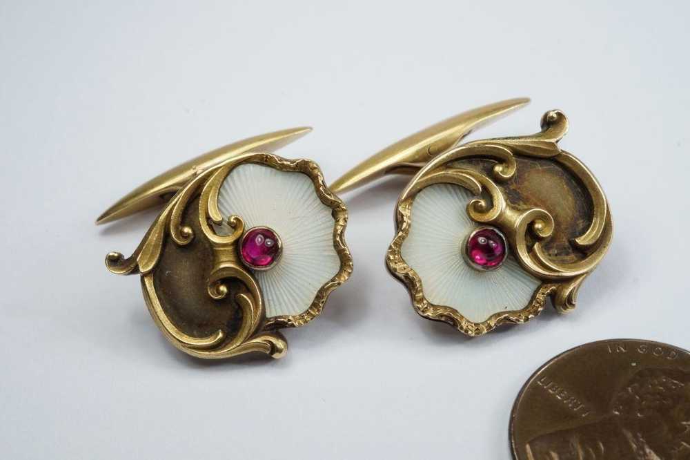 Bespoke 14k Gold Art Nouveau Antique Russian Ruby… - image 3