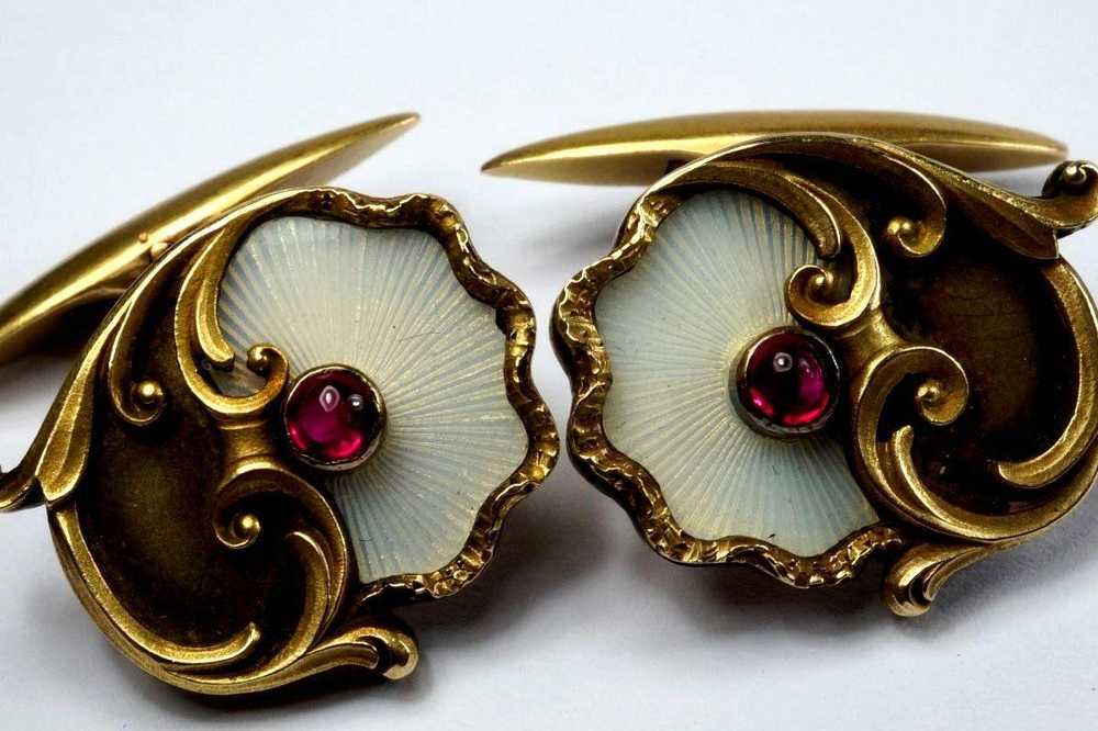 Bespoke 14k Gold Art Nouveau Antique Russian Ruby… - image 5