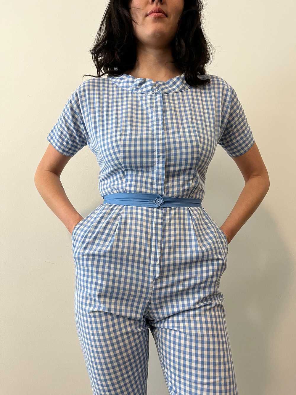 60s Cotton Gingham Zip-Up Playsuit - image 2