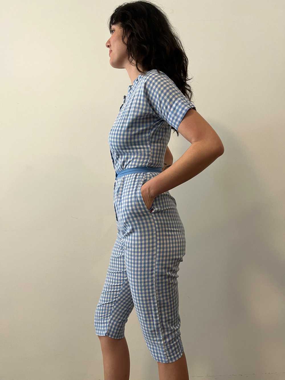 60s Cotton Gingham Zip-Up Playsuit - image 4