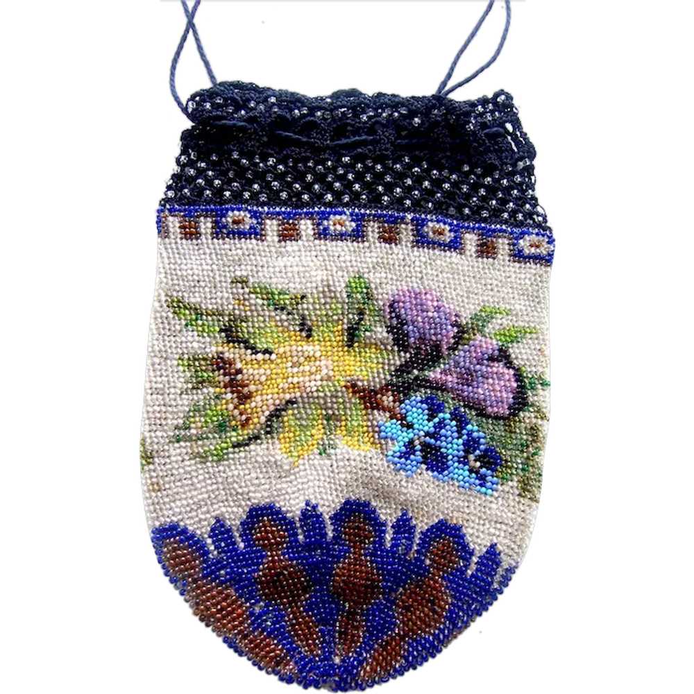 Beaded Art Deco purse reticule style crocheted an… - image 1