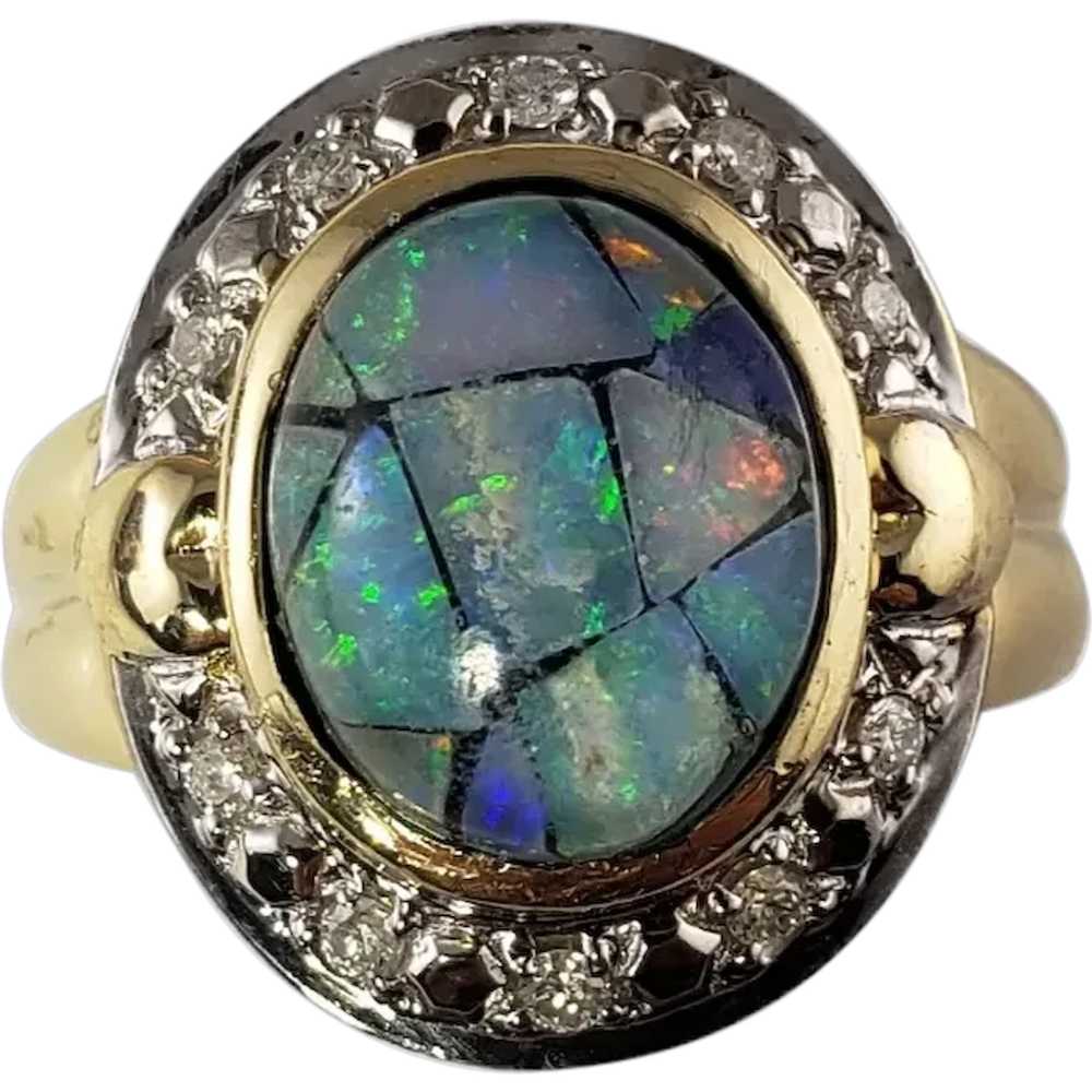 Vintage 14 Karat Yellow Gold Opal Triplet and Dia… - image 1