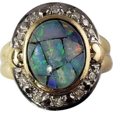 Vintage 14 Karat Yellow Gold Opal Triplet and Dia… - image 1