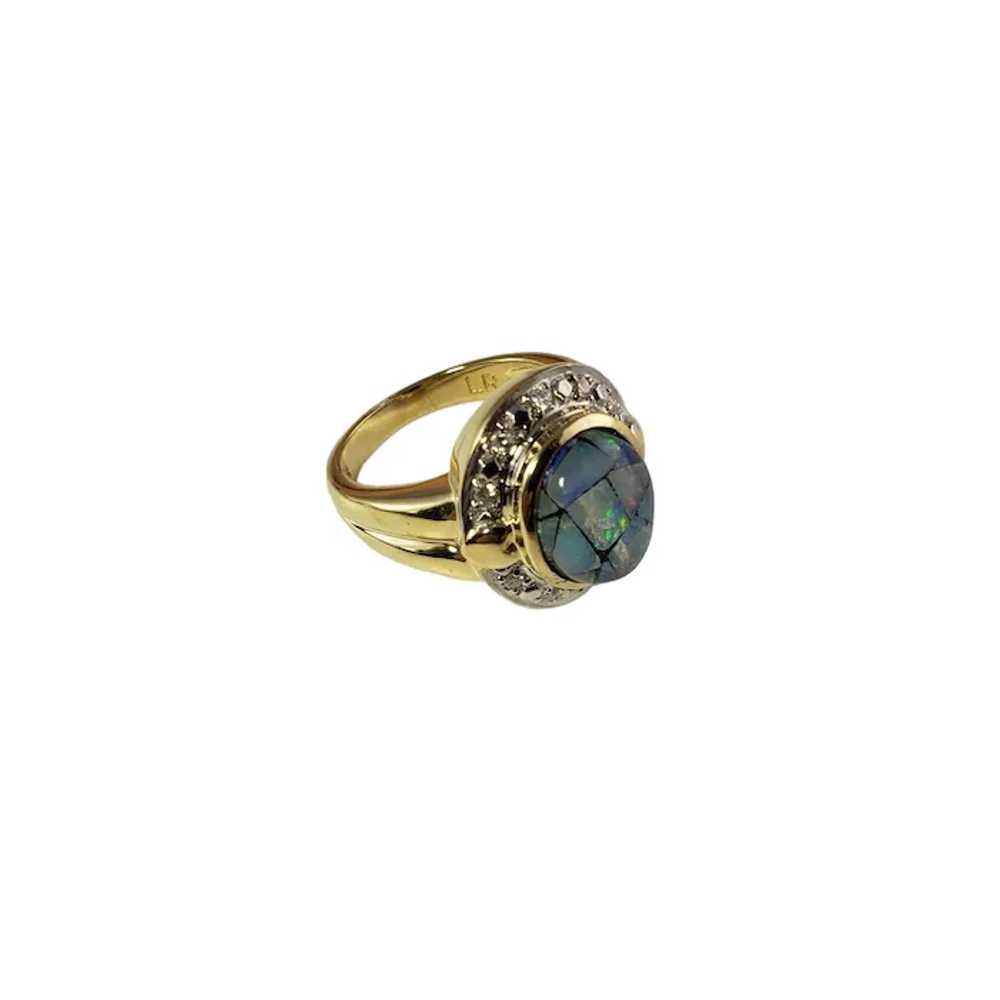 Vintage 14 Karat Yellow Gold Opal Triplet and Dia… - image 3