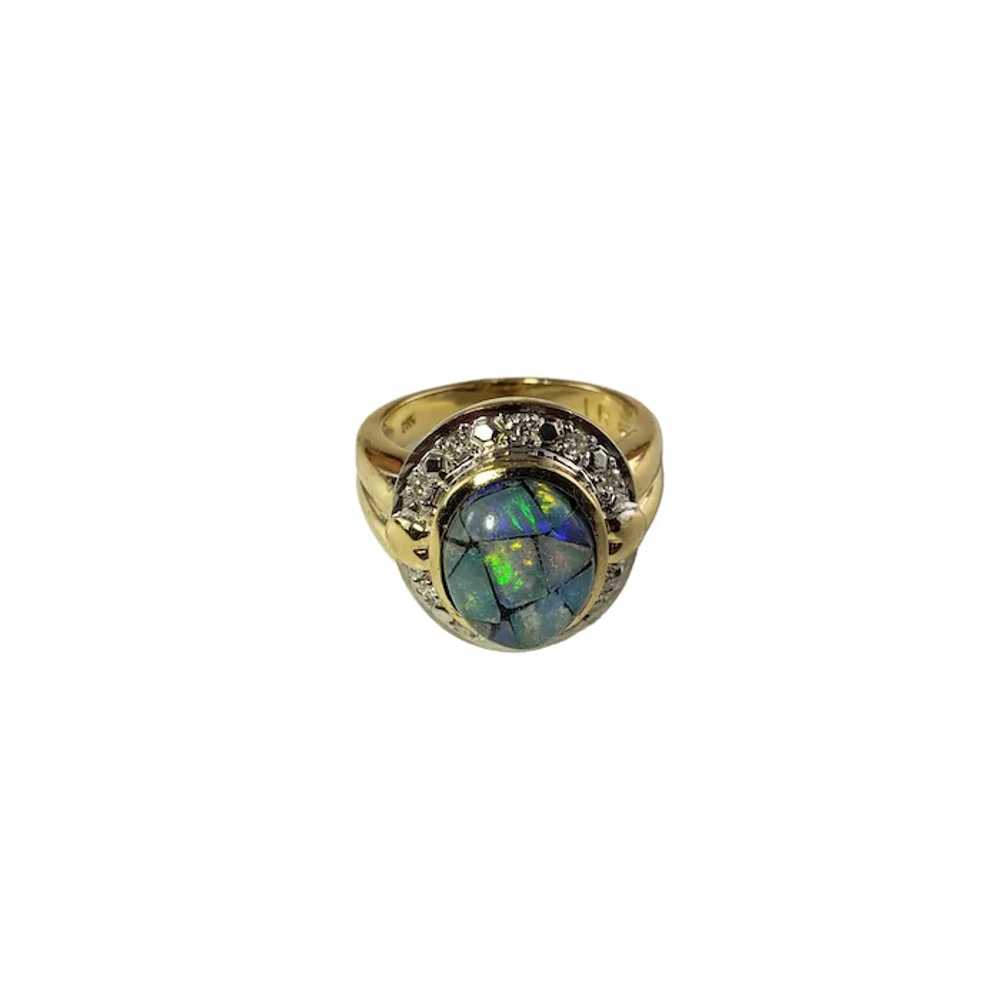 Vintage 14 Karat Yellow Gold Opal Triplet and Dia… - image 4