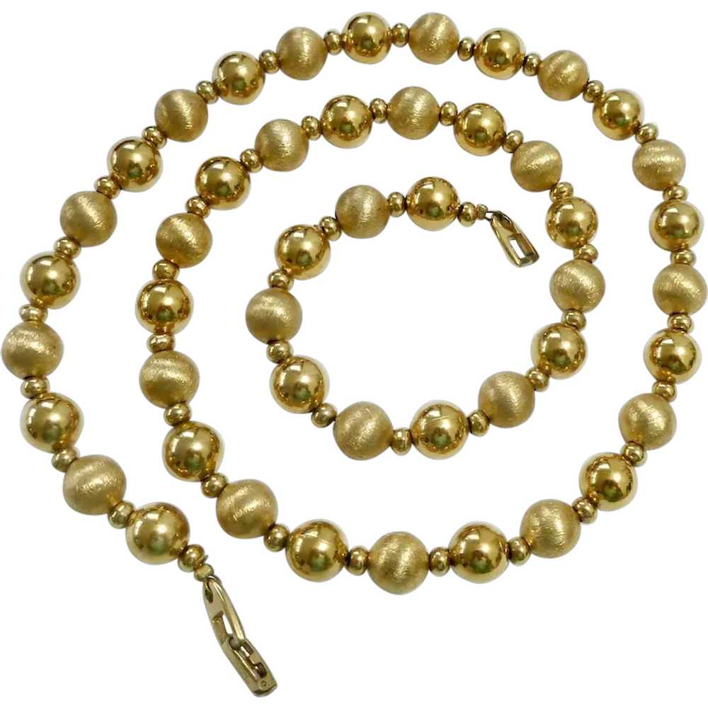 Vintage Napier Gold Tone Bead Necklace Shiny & Sa… - image 1