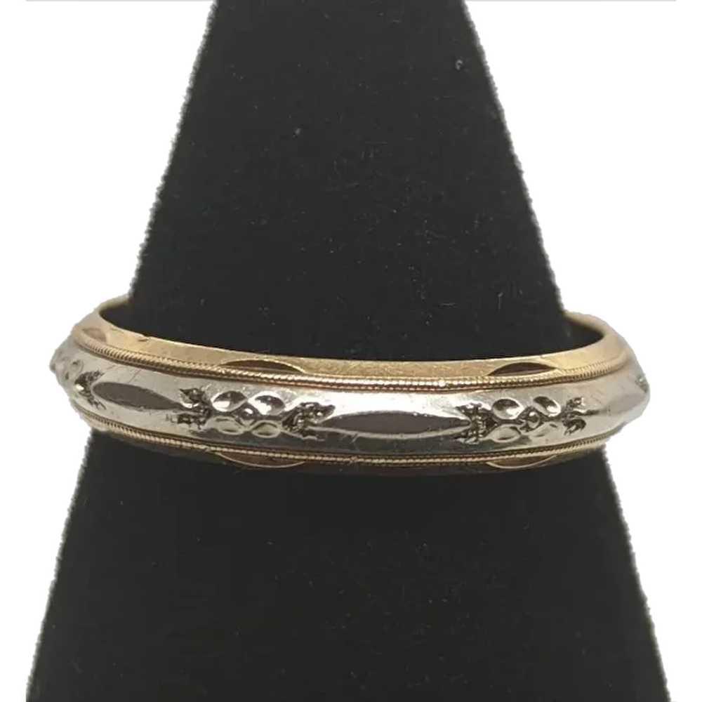 sz11 Engraved Gold band. 14k Two Tone White and Y… - image 1