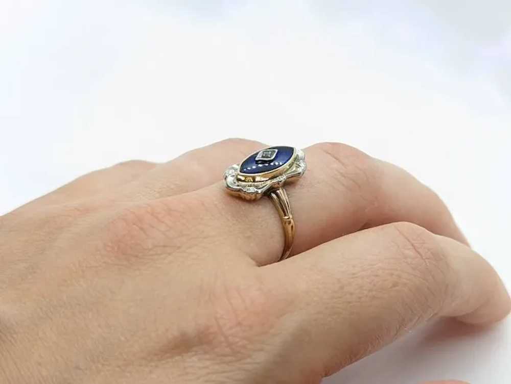 Antique 10k Blue Spinel Glass and diamond ring. V… - image 3