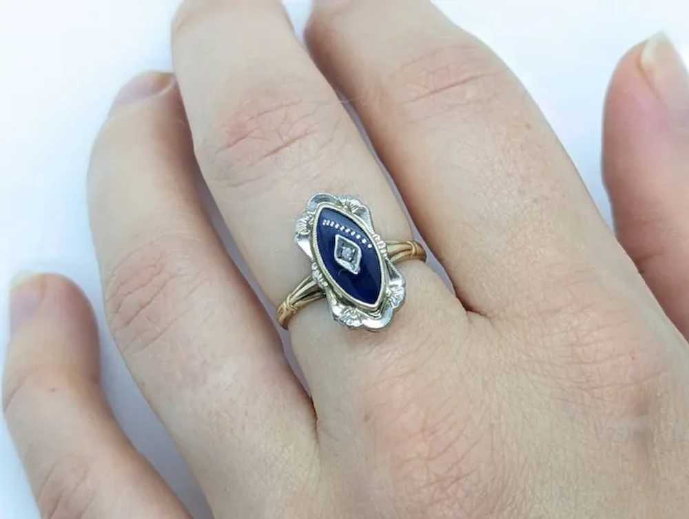 Antique 10k Blue Spinel Glass and diamond ring. V… - image 4